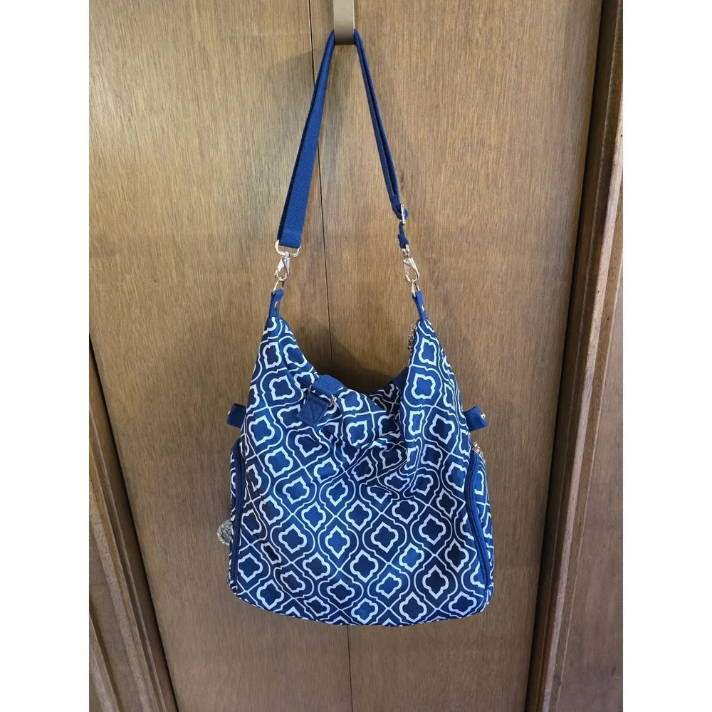 Sarah Wells Lizzie Navy White & Gree‎ Pump Tote Satchel